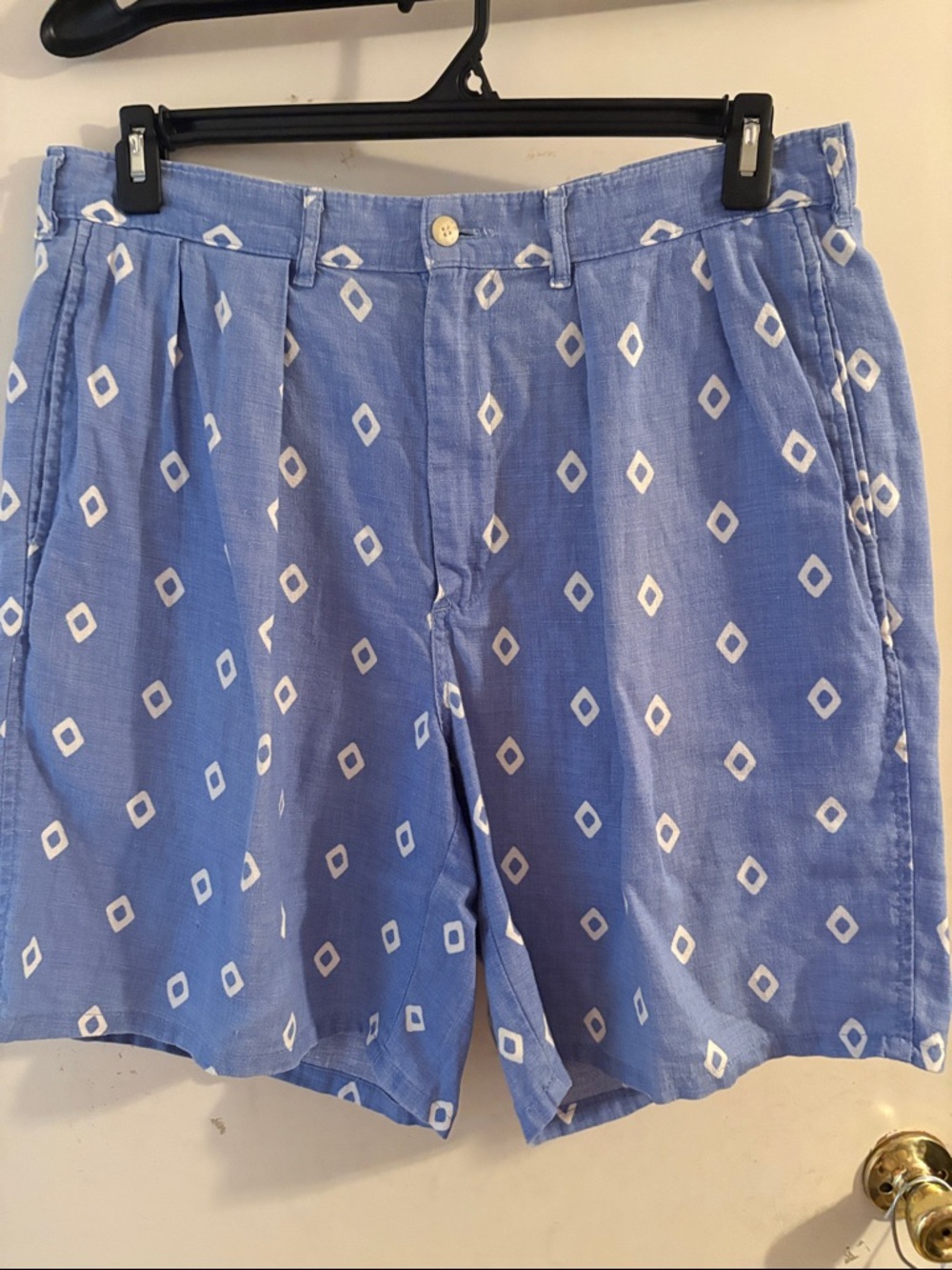 Polo by Ralph Lauren Light Blue Diamond-Print pleated Front Shorts linen